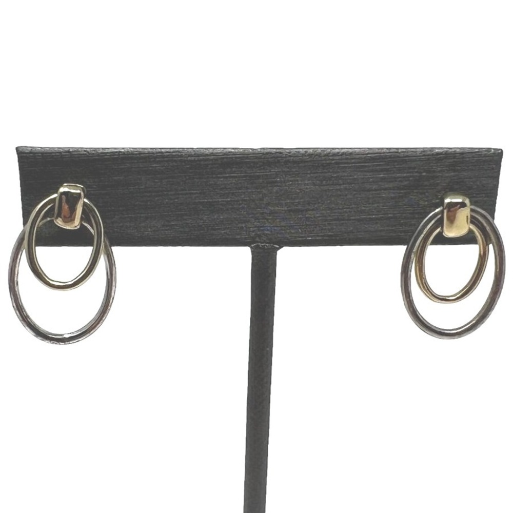 Mixed Metal Pierced Earrings Double Hoop Gold and Silver Tone‎